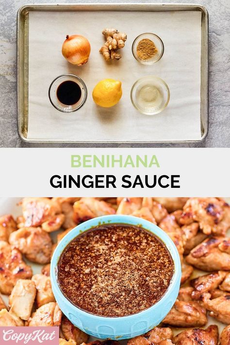 Benihana Ginger Sauce, Ginger Dipping Sauce, Japanese Steakhouse, Meat And Vegetables, Asian Sauce, Ginger Sauce, Copykat Recipes, Chicken Steak, Rice Wine Vinegar