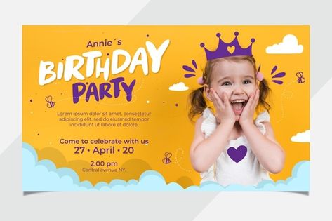 Birthday Branding, Birthday Card Template Free, Kids Invitation, Birthday Card With Photo, Kids Banner, Happy Birthday Kids, Invitation Card Birthday, Happy Birthday Design, Happy Birthday Celebration