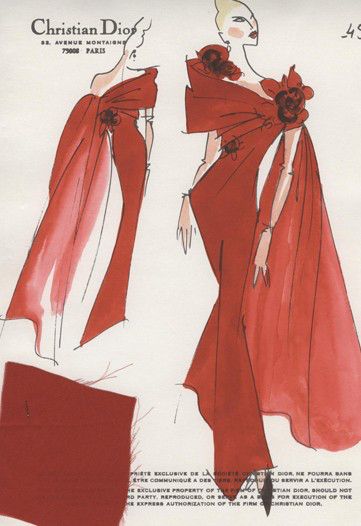 Dior sketch of the accompanying croquis. How To Make Scrunchies, Couture Techniques, House Of Dior, Dior Collection, Couture Sewing Techniques, Gianfranco Ferre, Couture Sewing, Red Dresses, Fashion Design Sketches