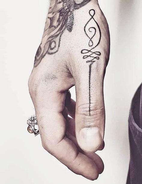 A unalome thumb tattoo for men by @gayatree.talisman.tattoo- Creative thumb tattoos Finger Tattoos With Meaning, Men Finger Tattoos, Cuticle Tattoos, Inner Finger Tattoo, Tattoo Main, Middle Finger Tattoos, Tato Flash, Finger Tattoos For Couples, Thumb Tattoos