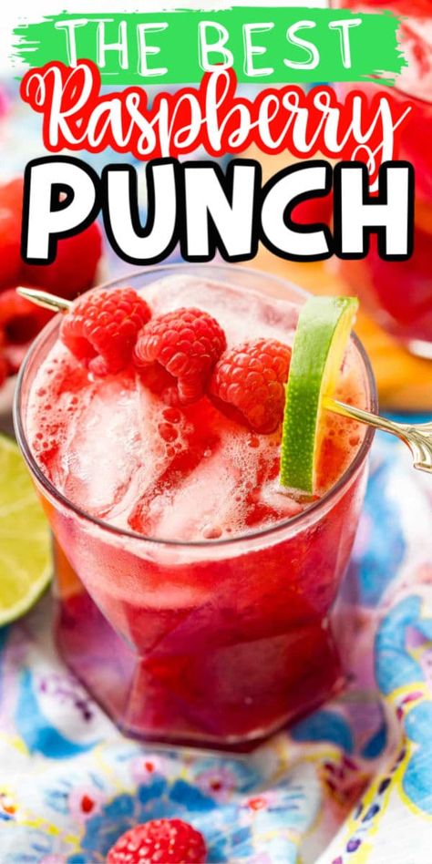 A delicious raspberry summer punch recipe that's perfect for kids and adults alike! Raspberry Punch Recipes Non Alcoholic, Wedding Punch Recipes, Summer Punch Recipes, Wedding Punch, Raspberry Punch, Raspberry Wedding, Summer Punch, Raspberry Sherbet, Lime Punch