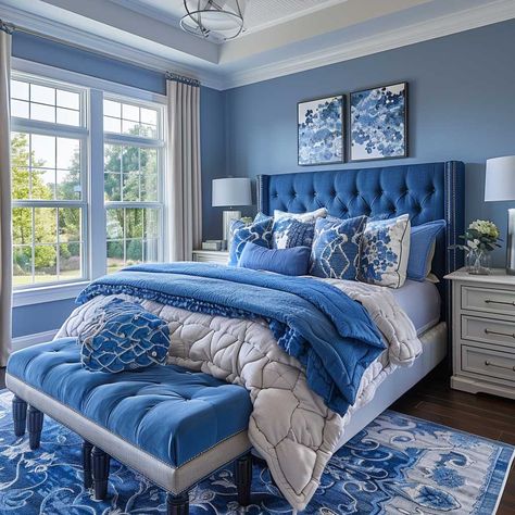 3+ Cool-Toned Interior Decorating Color Palettes for Sleek Minimalist Spaces • 333+ Art Images Beautiful Bed Designs, Blue Bedroom Design, Home Decor Cozy, Coastal Bedroom Decorating, Blue Bedroom Decor, Bedroom Deco, Home Decor Ideas Living Room, Bedroom Decor Inspiration, Bedroom Decor Design