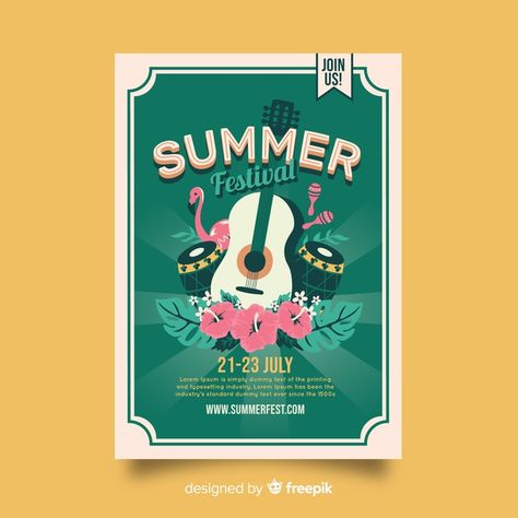 Vintage tropical music festival poster template Free Vector Tropical Music Poster, Poster Template Free, Beach Music, Festival Music, Music Festival Poster, Vintage Tropical, Festival Poster, Festival Posters, Graphic Editing