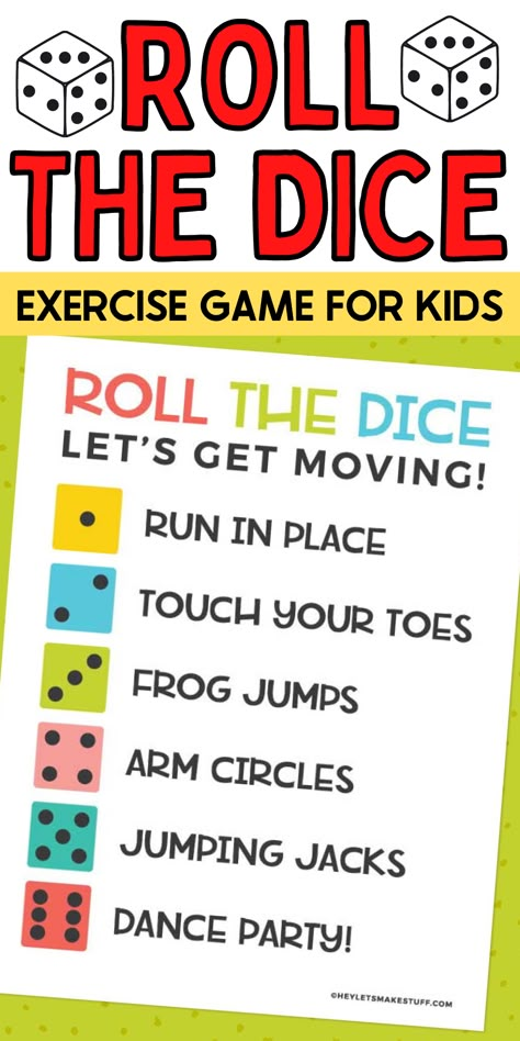 Preschool Movement Activities, Physical Activities For Kids, Gross Motor Activities, Kids Moves, Roll The Dice, Movement Activities, Daycare Activities, Au Pair, Stuck Inside