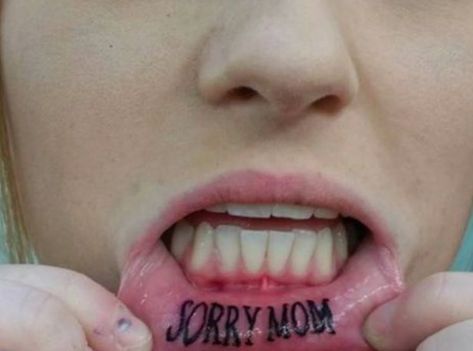 Inside Lip Tattoos, Tattoos Hidden, Inner Lip Tattoo, Infected Tattoo, Mouth Tattoo, Sorry Mom, Hidden Tattoos, Piercings Unique, Lip Tattoos