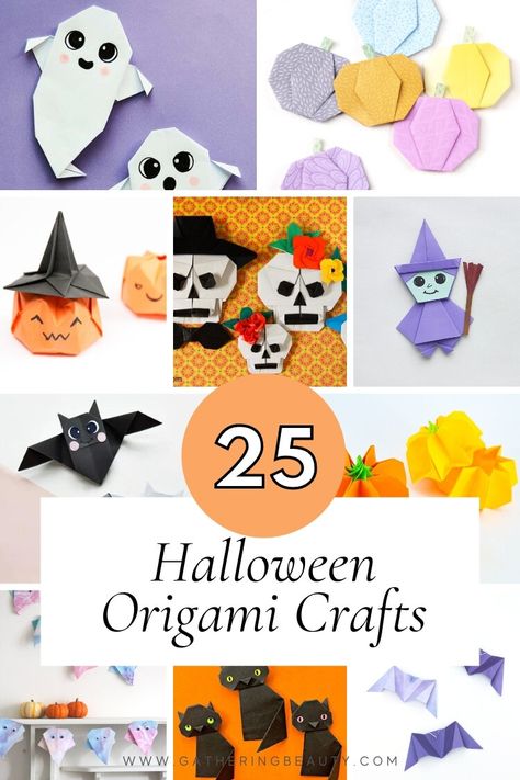 Kawaii Halloween Crafts, Halloween Origami Easy Step By Step, Easy Halloween Origami For Kids, Paper Crafts For Halloween, Pumpkin Origami For Kids, Origami Pumpkin Tutorial, Easy Halloween Origami, Halloween Origami For Kids, Paper Craft Halloween