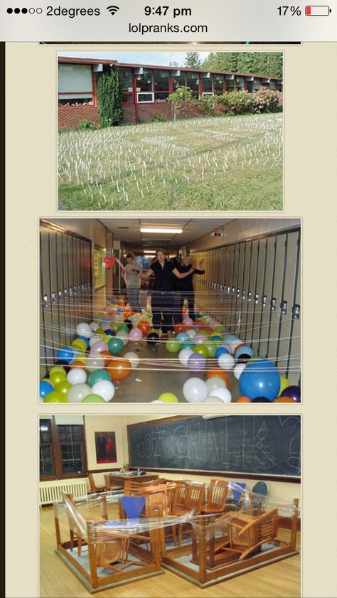 Lol School Muck Up Day Ideas, Prank Day Ideas, Muck Up Day Pranks, Last Day Of School Pranks, Muck Up Day Idea, Senior Prank Ideas Harmless, Senior Pranks High School, Senior Pranks High School Funny, Senior Prank Ideas