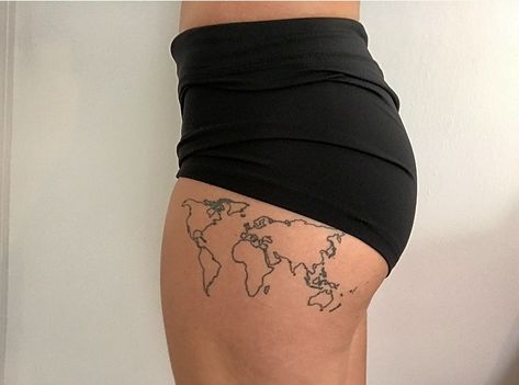 World map thigh tattoo World Map Tattoo Thigh, World Map Tattoo, Map Monde, World Map Tattoos, Map Tattoo, Map Tattoos, World Tattoo, Leg Sleeve, Rib Tattoo