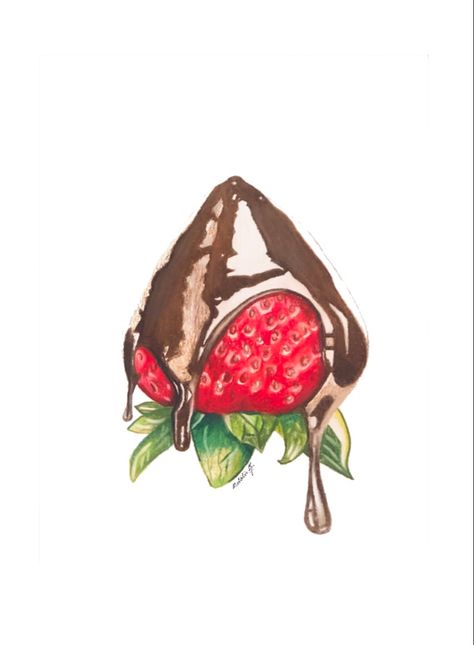 Colored pencil drawing of chocolate covered strawberry Chocolate Coverd Strawberries, Strawberry Dipped, Ideas For Sketch, Desert Drawing, Strawberry Pictures, Chocolate Drawing, Colored Pencil Artwork Ideas, Fruits Painting, Strawberry Drawing