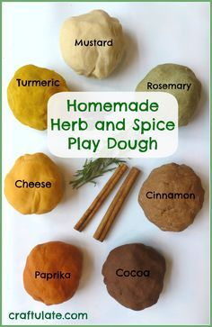 Homemade Herb and Spice Play Dough #DIY #homemade #natural Kitchen Science Experiments, Kitchen Science, Natural Play, Playdough Recipe, Homemade Playdough, Nature Play, Play Dough, Reggio Emilia, Nature Crafts