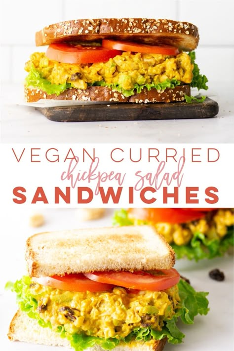 Curried Chickpea Salad, Work Breakfast, Vegan Chickpea Curry, Vegan Sandwich Recipes, Sandwich Fillers, Chickpea Salad Sandwich, Plant Based Lunch, Vegan Lunch Recipes, Salad Wraps