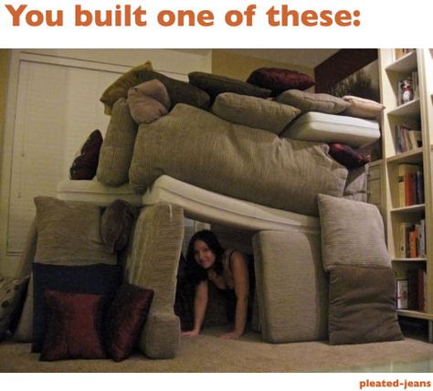 If you remember this, you childhood was awesome. Living Room Fort, Indoor Forts, Cool Forts, Blanket Fort, Pillow Fort, Couch Cushions, Drawing Room, The Good Old Days, Good Old