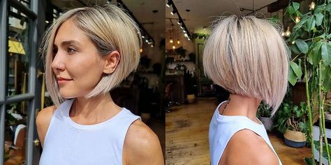 24 Short, Stacked Inverted Bob Haircut Ideas to Spice Up Your Style Short Inverted Bob Haircuts Back View, Stacked Chin Bob, Short Back Bobs, Short Reverse Bob Haircut, Back View Bob Haircut, High Stacked Inverted Bob, Inverted Bobs For Fine Hair, Short Blonde Inverted Bob, Short Angled Bob Haircut For Fine Hair