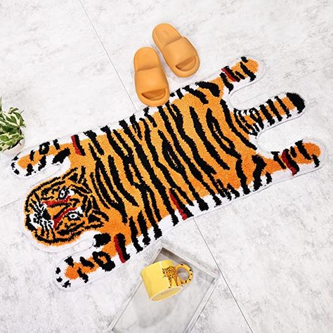 Tiger Bath Mat, Bathroom Cute, Tiger Cartoon, Bathroom Cartoon, Small Bathtub, Cute Bath Mats, Tiger Rug, Eclectic Bathroom, Bathtub Mat