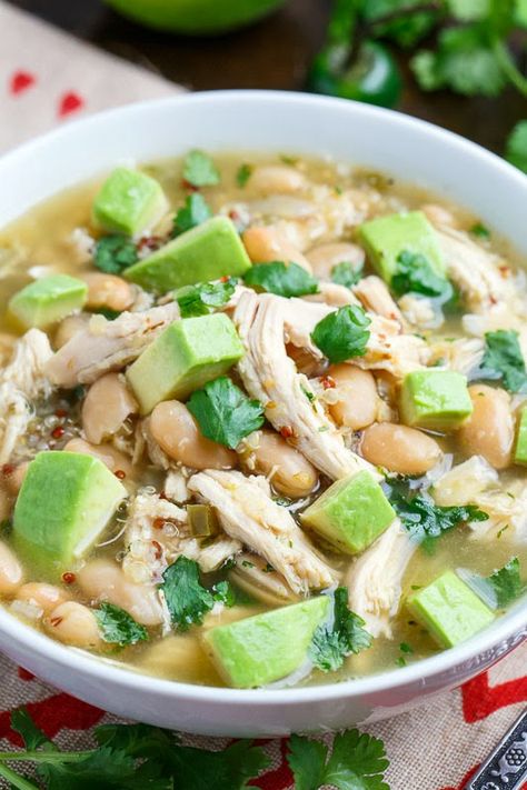 Chicken Chili Verde, White Bean Chicken Chili, Slow Cooker Chicken Chili, Chili Verde, White Chili Chicken Recipe, Chicken Chili Recipe, White Chicken Chili, God Mat, Think Food