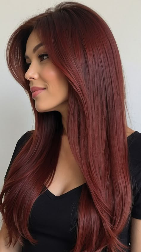 Achieve the perfect cherry cola hair color with this detailed guide for brunettes From selecting the ideal formula for dark locks to enhancing your curls with beautiful highlights tailored for brown skin tones and balayage-lovers Get tips for pale and chocolate skin short or black hair and even Indian skin Cold Red Hair Color, Cola Cherry Hair, Burgundy Hair Pale Skin, Cold Red Hair, Rainbow Hair Colour, Cherry Cola Hair Color, Long Hairstyles Ideas, Cola Hair, Haircut For Long Hair