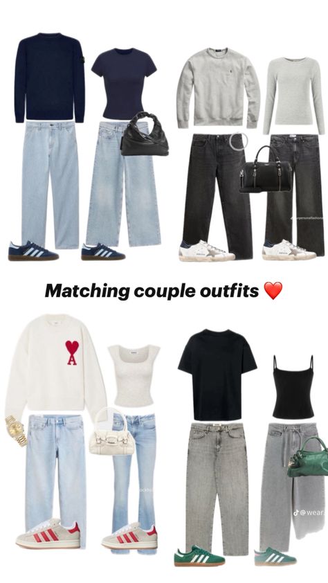 Couples Fits Matching, Partner Outfit Couple, His And Her Matching Outfits, Matching Couple Outfits Aesthetic, Matching Outfits For Couples Casual, Matching Fits Couples, Matching Couple Fits, Boyfriend Fits, Gf Outfits