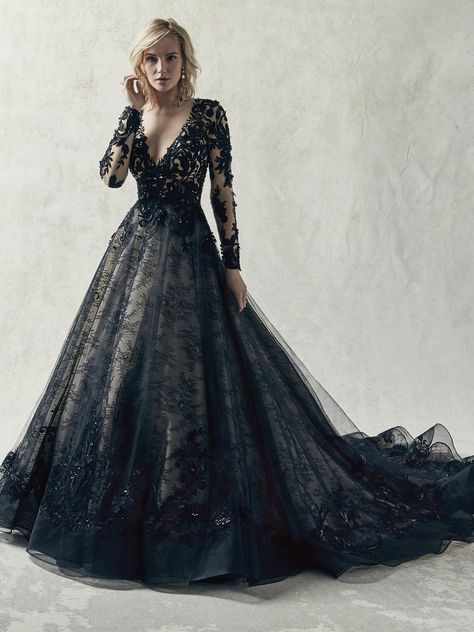 Forest Wedding Dress, Black Lace Wedding Dress, Wedding Dress Black, Black Wedding Gowns, Gothic Wedding Dress, Long Sleeve Wedding Dress Lace, Wedding Dresses Photos, Sleeve Wedding Dress, Maggie Sottero