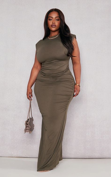 Page 2: Plus Size Clothing | Plus Size Fashion | PrettyLittleThing USA Shoulder Pad Dress, Fall Wedding Guest Dress, Midaxi Dress, Flattering Tops, Side Design, Curvy Women Outfits, Clear Heels, Plus Size Maxi Dresses, Long Gown