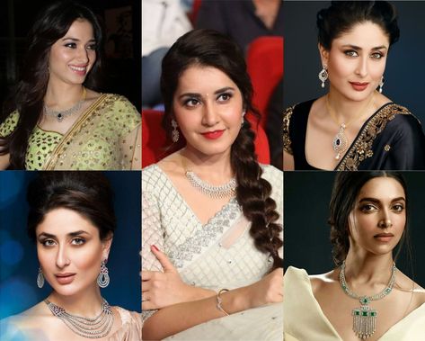 Diamond Necklace With Saree, Layered Diamond Necklace, Dangling Diamond Earrings, Big Diamonds Necklace, Large Drop Earrings, Round Diamond Earrings, Expensive Diamond, Earrings Dangling, Traditional Pattern