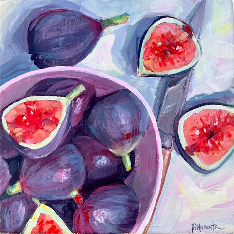 ‘Figs’ 8x8 inch acrylic on wrapped canvas I had no idea how complex the skin of a fig is until I painted them. In the spirit of keeping the painting loose, I really stopped myself from getting lost in the details of the fruity part. Aren’t you proud? 💜#loosepainter #foodart #foodpainting #figart #figpainting #acrylicpainting #fig #kitchendecor #kitchenart #dailypainter #fig Fig Painting, Bowl Painting, Depth And Complexity, Craftsman Cottage, Daily Painters, Ripe Fruit, Food Painting, Art Doodles, Portrait Paintings