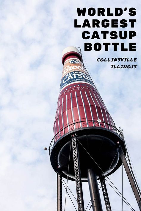 World’s Largest Catsup Bottle in Collinsville, Illinois Roadside Attractions in Illinois http://www.sillyamerica.com/blog/worlds-largest-catsup-bottle/ Collinsville Illinois, Midwest Travel Destinations, Illinois Travel, Road Trip Photography, Yellowstone Camping, Route 66 Road Trip, Midwest Travel, Road Trip Destinations, American Road Trip