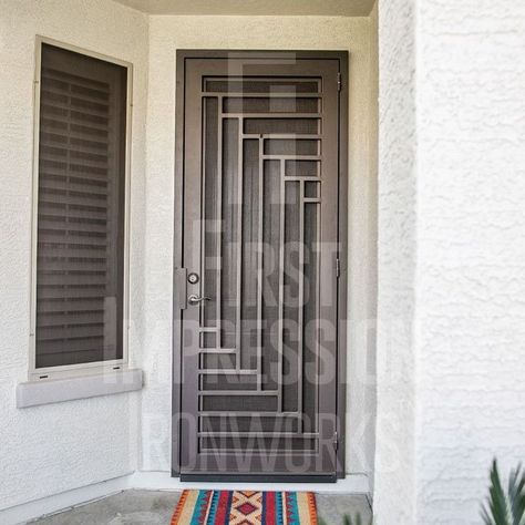 modern iron screen door designs - Google Search Iron Doors Modern, Security Door Design, Wrought Iron Security Doors, Iron Security Doors, Home Window Grill Design, Porte In Ferro, Door Grill, Steel Security Doors, Iron Front Door