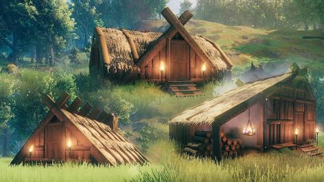 Valheim Viking House, Valhiem Base Ideas, Valheim Animal Pen, Valheim Small House, Valheim Builds Plan, Valheim Builds Ideas, Valheim Cottage, Valheim House Ideas Easy, Valheim Starter Base