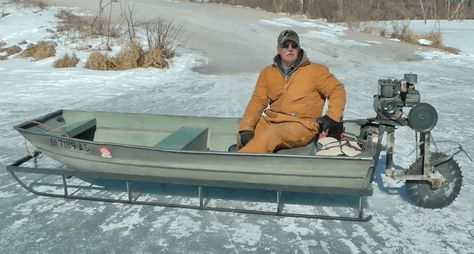 The saw blade-driven ice sled machine that actually works. Ice Sled, Ice Fishing Sled, John Boats, Jon Boat, Guy Gifs, Ice Machine, Frozen Lake, Ice Fishing, Ways To Travel