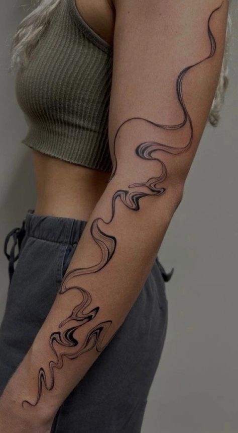 Wavy Line Tattoo, Swirly Tattoo, Minimalist Tattoo Design, Left Arm Tattoos, Empowering Tattoos, Sunflower Tattoo Sleeve, Arm Sleeve Tattoos For Women, Uñas Ideas, Abstract Tattoo Designs