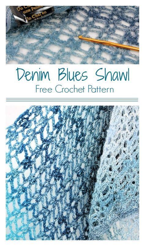 Denim Blues Fling Wrap Shawl | Free crochet pattern at CrochetKim #lionbrand #shawlinaball #beautifulcrochet lace #shawl #wrap #diy #easy #beginner Lace Crochet Patterns, Shawl In A Ball, Crochet Wraps, Lace Shawl Pattern, Crochet Lace Scarf, Crochet Shawl Free, Crochet Shawl Pattern, Crochet Wrap Pattern, Crochet Lace Shawl