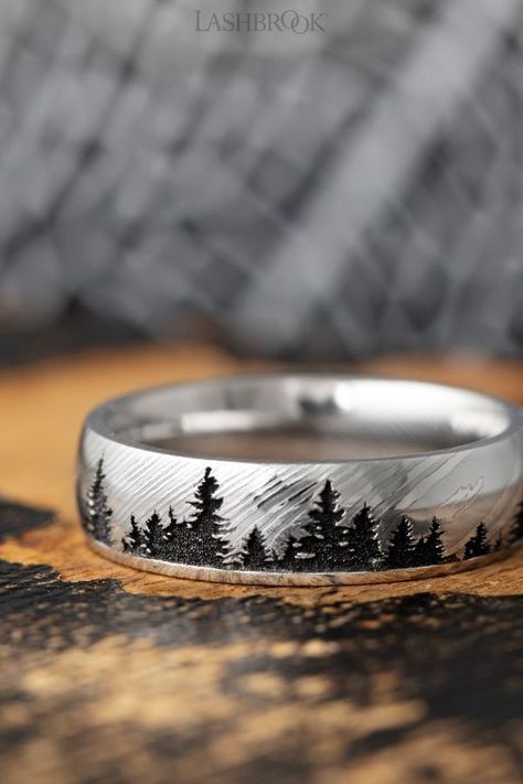 Tree Engraving, Nature Wedding Ring, Unique Opal, Custom Ring, Love Each Other, Mens Wedding Rings, Men's Rings, Mens Wedding Bands, Damascus