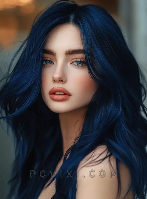 Hair Color For Short Hair Morena, Blue Hair Shades, Dark Midnight Blue Hair, Midnight Blue Hair Color, Indigo Hair Color, Rockstar Hair, Dark Teal Hair, Hair Colors For Blue Eyes, Blue Brown Hair