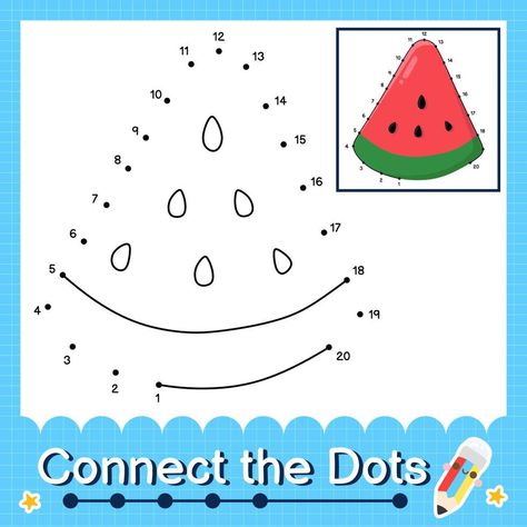 Watermelon Worksheet, Watermelon Preschool, Puzzle Worksheet, Library Lesson Plans, Counting Puzzles, Dot Worksheets, Counting Numbers, Arabic Alphabet For Kids, School Holiday