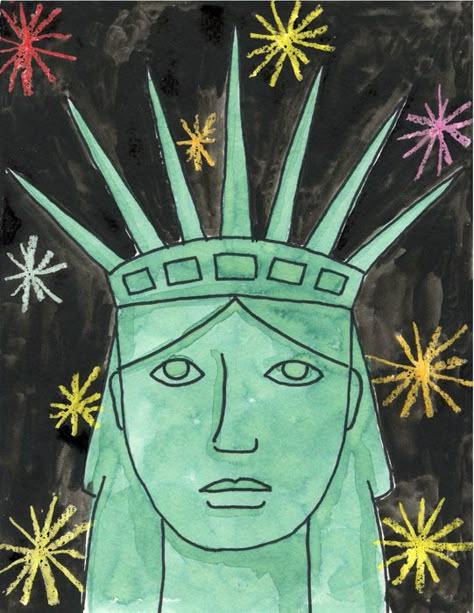 I created this How to Draw the Statue of Liberty tutorial for kinders, who study US symbols in the spring of each year. Lady Liberty’s body and clothes would be pretty complex for them to draw (actually for anyone to draw), but her face and crown are pretty manageable if you just break them down into … Read More Statue Of Liberty Face, Statue Of Liberty Drawing, Patriotic Symbols, Kindergarten Art Projects, 2nd Grade Art, Patriotic Art, 4th Grade Art, Directed Drawing, American Symbols