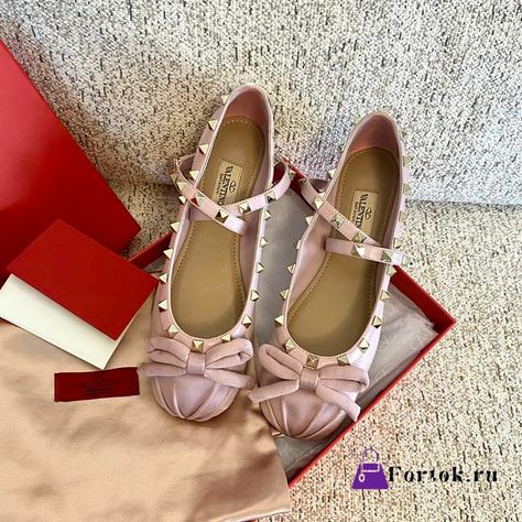 Fortok Valentino Garavani Silk Rockstud Ballet Flats Pink - FORTOK.RU Valentino Ballet Flats, Ballet Flats Pink, Valentino Flats, Shoes Ballet Flats, Valentino Shoes, Valentino Garavani, Ballet Flats, Dust Bag, Ballet