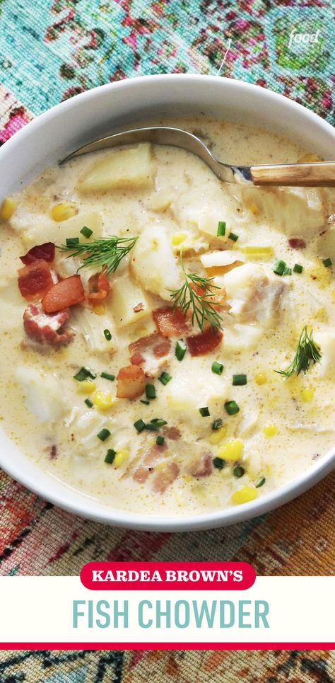 Recipe of the Day: Kardea Brown's Fish Chowder 😋 "You'll often find one-pot meals in Gullah cuisine, and this fish stew is definitely that!" says Kardea. "Creamy, smoky and slightly sweet, it's packed with corn, potatoes, bacon and cod. It also feeds a crowd as an appetizer or main dish." Chowder Recipes Healthy, Fish Chowder Recipe, Mixed Seafood Recipe, Cod Dishes, Easy Beef Stew Recipe, Fish Stew Recipes, Seafood Soup Recipes, Chowder Recipes Seafood, Fish Chowder