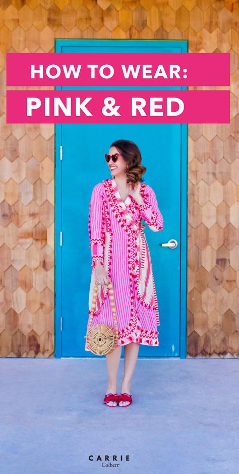 7 Tips on How to Wear Pink and Red Year Round - Carrie Colbert Red Or Pink Outfits, How To Wear Pink, Red Pink Combination Dress, Red And Pink Cardigan Outfit, Pink And Red Outfits For Women, Hot Pink Cardigan Outfit Winter, Pink Cardigan For Cold Weather In Spring, Colourful Outfits Woman, Colorful Outfits Aesthetic