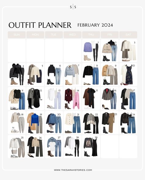 February 2024 Outfit, February Outfit Ideas 2024, February Fashion 2024, February Outfits 2024, Weekly Outfit Planner, Outfit Trip, Elegant Closet, Outfit Calendar, Business Casual Work Outfits