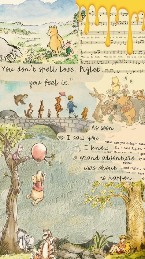 #poohbear #winniethepooh Winnie The Pooh Autumn Wallpaper, Winnie The Pooh Aesthetic Vintage, Winnie The Pooh Collage, Cute Images For Wallpaper, Disney Collage, Pooh Quotes, Vintage Winnie The Pooh, Story Books, Cute Simple Wallpapers