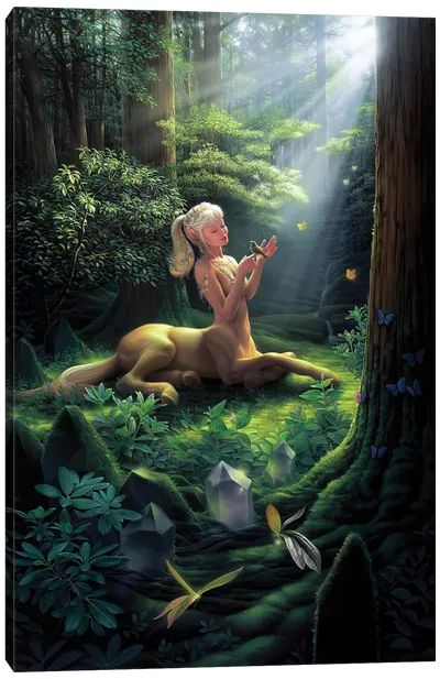 Canvas Wall Art by Kirk Reinert | iCanvas Female Centaur, Princess Canvas, Mythological Creatures, Mystical Creatures, Magical Creatures, On The Ground, Fantasy Artwork, Narnia, In The Forest