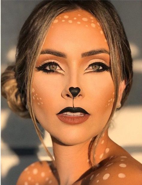 Woodland Deer Makeup, Woodland Animals Halloween Costumes, Cute Lion Makeup, Fox Halloween Makeup For Women, Fox Animal Makeup, Deer Fairy Makeup, Animal Halloween Makeup Easy, Women’s Deer Makeup, Fox Make Up Halloween