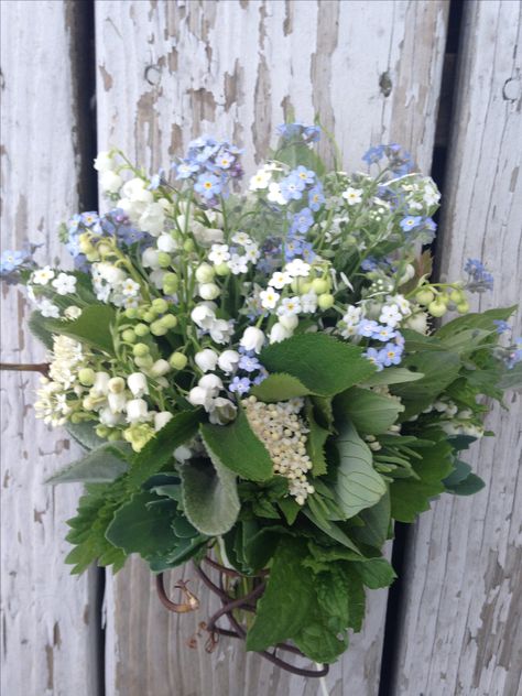 Mini bouquet of forget me nots and lily of the valley Lily Of The Valley Lavender Bouquet, Flower Bouquet Forget Me Not, Lily Of The Valley And Forget Me Nots Bouquet, Garden Flower Bouquet Wedding, Forget Me Not Floral Arrangement, Forget Me Not And Lily Of The Valley Bouquet, Lily Of The Valley Forget Me Not, Wedding Bouquet With Forget Me Not, For Get Me Not Bouquet