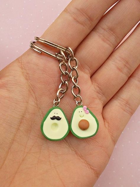 Femo Earrings, Matching Keychains Couples, Avocado Couple, Avocado Keychain, Friend Keychain, Matching Keychain, Best Friend Boyfriend, Boyfriend Personalized Gifts, Clay Keychain