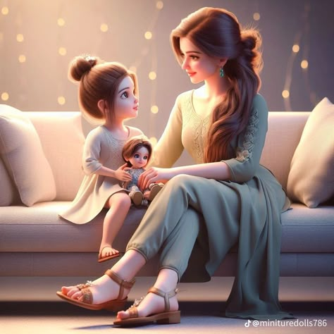 Mother Daughter Art, Cute Muslim Couples, Cute Couple Drawings, Cute Couple Cartoon, Cute Cartoon Pictures, Cute Couple Art, الرسومات اللطيفة