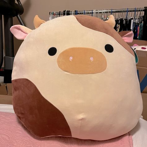 Cow Squishmallow Collection, Giant Squishmallow, Squish Mallow, Cow Squishmallow, Squish Mallows, Peach Costume, Cute Squishies, Xmas List, Happy Meal Toys