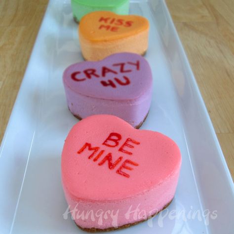 Hungry Happenings: A sweet Valentine's Day dessert - Conversation Heart Cheesecakes Heart Cheesecake, Individual Cheesecake, Valentines Recipes Desserts, Stick Butter, Valentine Desserts, Conversation Heart, Valentines Day Desserts, Heart Food, Conversation Hearts