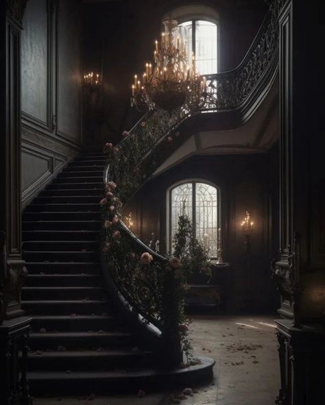 Gothic Staircase, Goth Mansion, Haunted House Pictures, Gothic Homes, Goth Houses, Gothic Mansion, Gothic Interior, Dark Castle, Fantasy Rooms