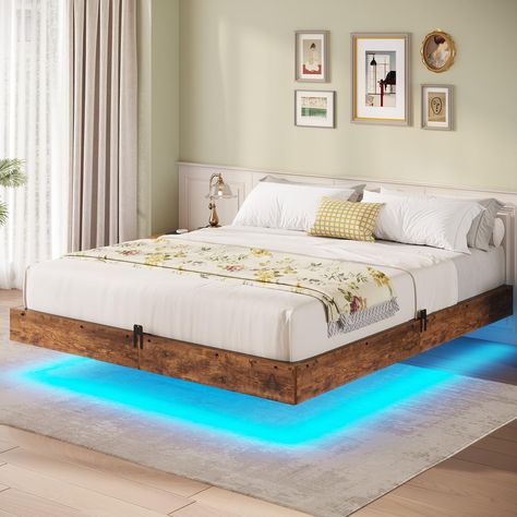 PRICES MAY VARY. Floating Bed Frame: Innovative floating bed frame set back farther the leg of the bed to under the frame, ensure no kicking the bed frame legs and give you magic float mid-air effect, with surrounded LED lights that is very unique look for your room. Innovative Velcro Stick LED Light Strip: The LED lights was fully surrounded by the bed frame. Stick LED strips on the wood board under the frame of the three sides, prefectly hidden and strong adhensive not drop. Providing you over Bed Frame Legs, Floating Platform Bed, Bed Frame Sets, Floating Bed Frame, Bed With Led Lights, Led Bed Frame, Full Platform Bed, Queen Size Platform Bed, Full Size Bed Frame