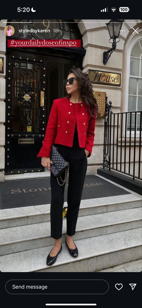 Red Boucle Jacket Outfit, Red Tweed Blazer Outfit, Red Tweed Jacket Outfit, Boucle Jacket Outfit, Tweed Blazer Outfit, Red Tweed Jacket, Tweed Jacket Outfit, Boucle Jacket, Tweed Blazer